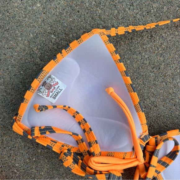 Vintage Y2K True Crush Orange Tiger Stripe Triangle Pushup Bikini Small/Medium - Picture 5 of 6